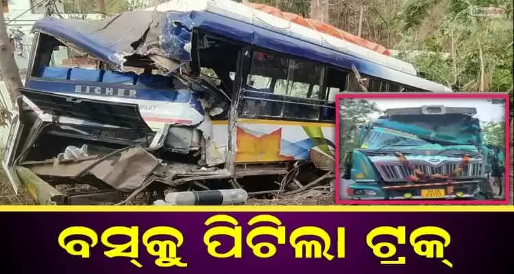 truck head on collision with bus 10 injured